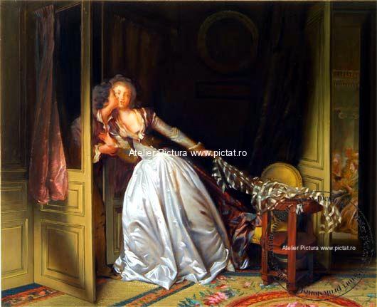Picturi reproduceri celebre, Tablou Sarutul furat, pictor Jean Honore Fragonard The Stolen Kiss, Tablouri pictate la comanda
