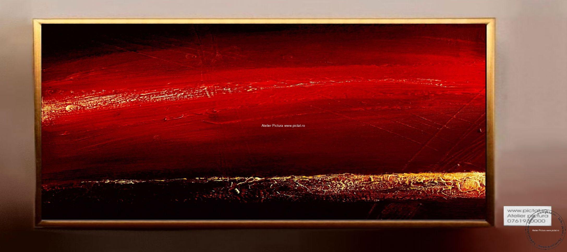 Tablou rosu negru auriu, tablou abstract auriu, tablouri aurii, tablou foita aur, tablou in relief efect 3D
