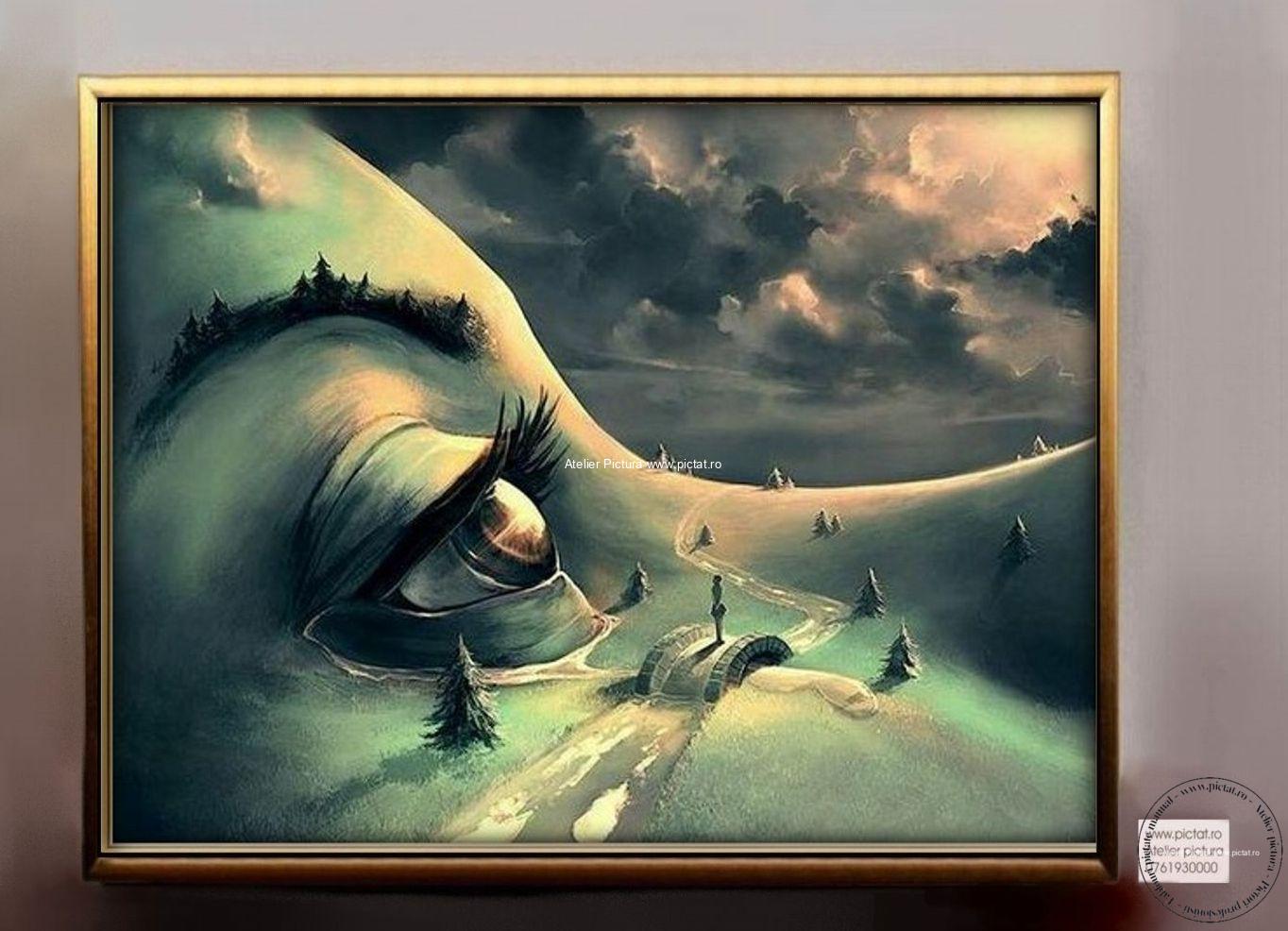 Tablouri pictate manual Tablou surrealism, tablou peisaj surrealist, tablou chip femeie