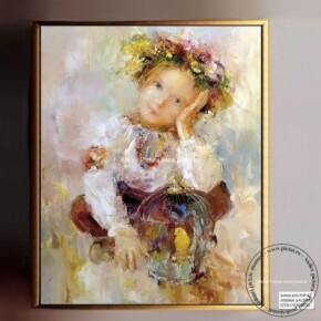 Tablou tarancuta, tablou portret fetita cu coronita de flori