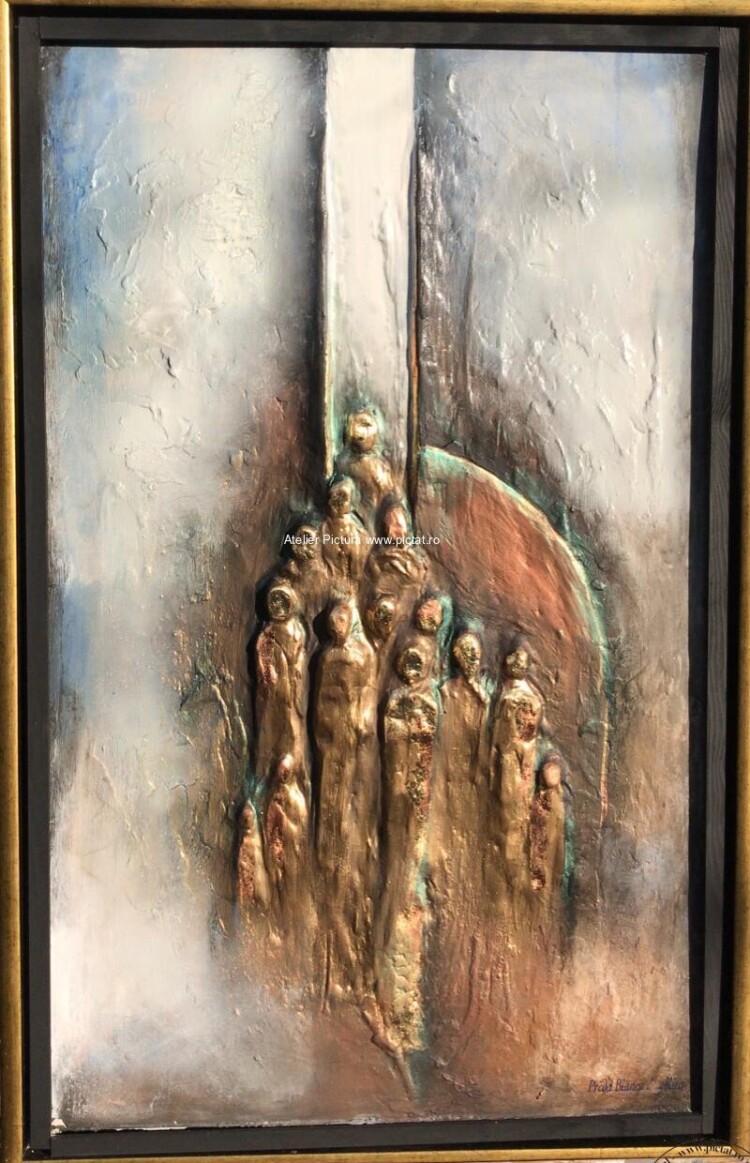 Tablouri pictate manual Tablou abstract modelaj lut placat aur tablou basorelief original 55x75cm