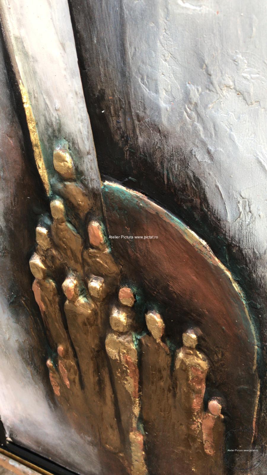 Tablou abstract modelaj lut placat aur tablou basorelief original 55x75cm - imagine 5
