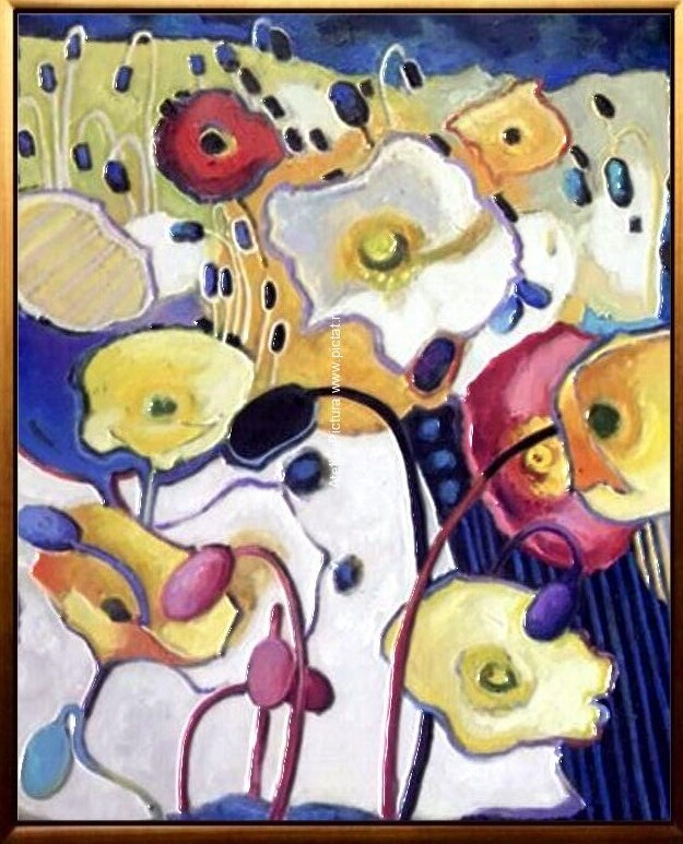 Tablouri cu flori pictate pe panza vaze cu flori, tablou flori de camp 60x45cm
