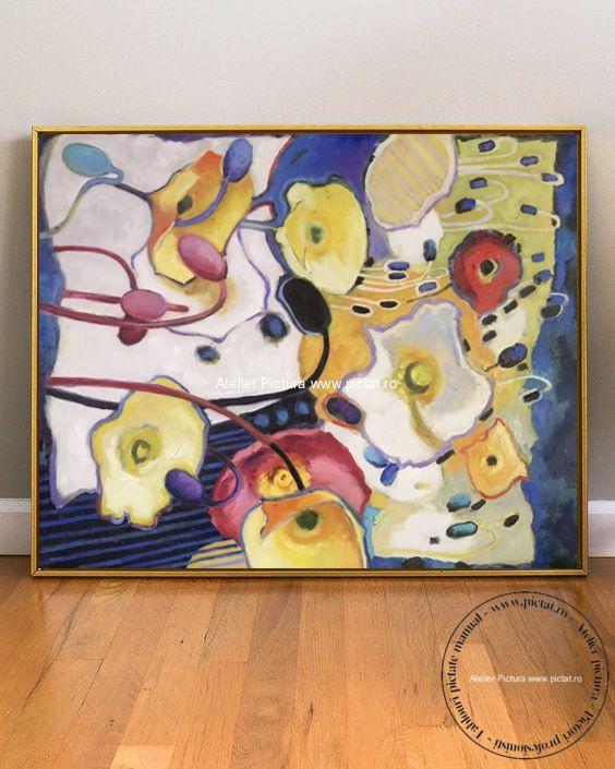 Tablou abstract flori de camp, pictura flori salbatice, tablouri flori 60x45cm - imagine 9