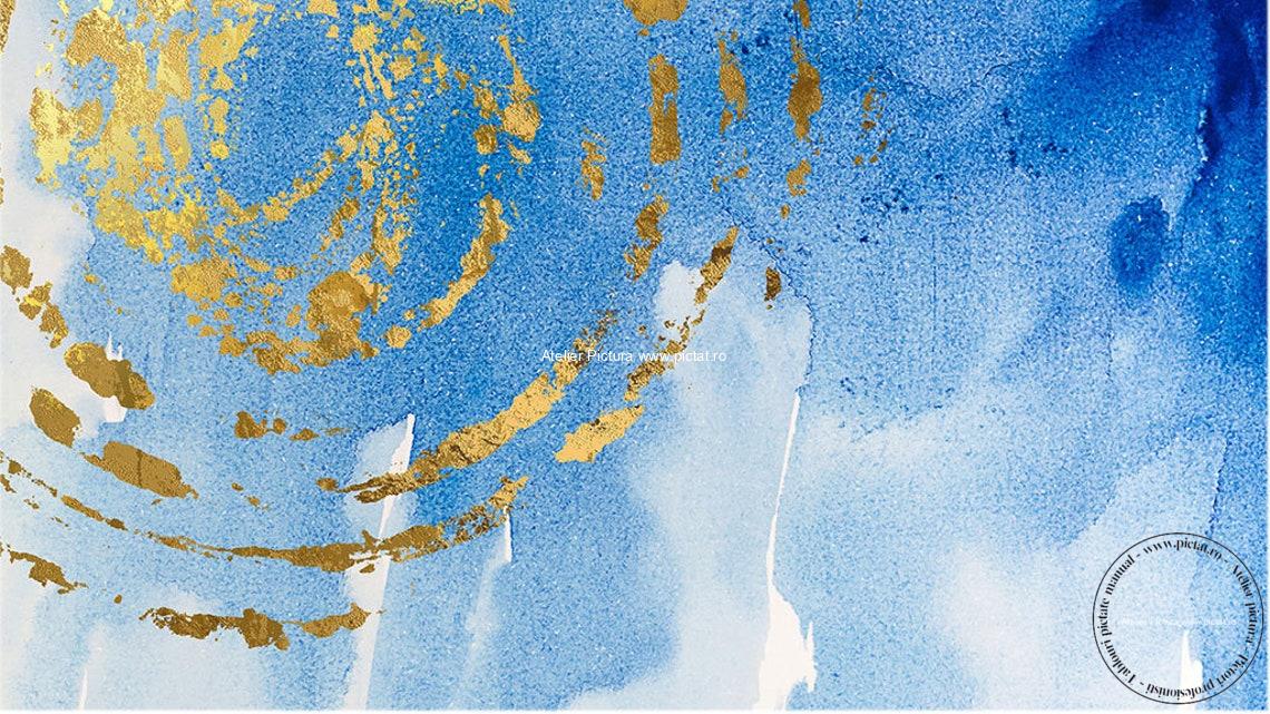 Tablou pictat manual Cercuri aurii, Tablou abstract modern, foita de aur
