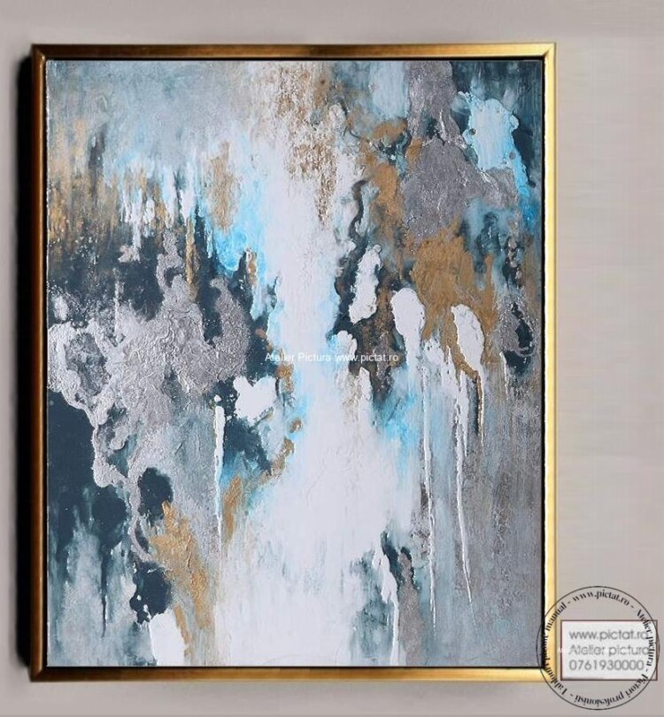 Tablouri pictate manual, Tablou peisaj abstract Marmura Toros Top Blue