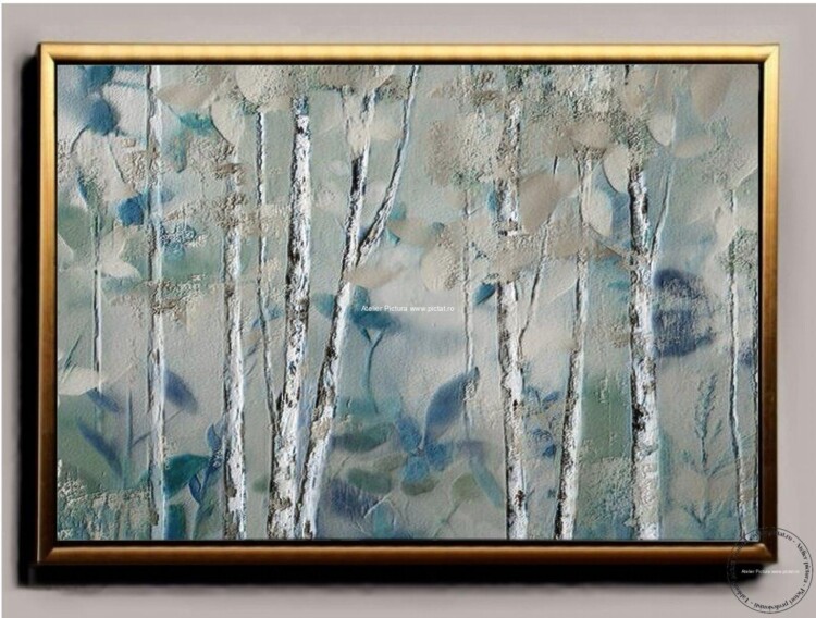 Peisaj abstract cu copaci Tablou Natura, Pictura Ulei Tablouri sufragerie, Tablou padure de mesteacan, Idei cadouri, tablou abstract modern