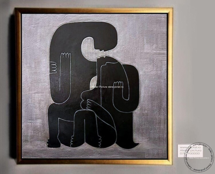 Tablou abstract indragostiti, Tablou alb negru, tablou gri, Tablouri living, tablouri sufragerie, tablouri birou, tablouri moderne decorative