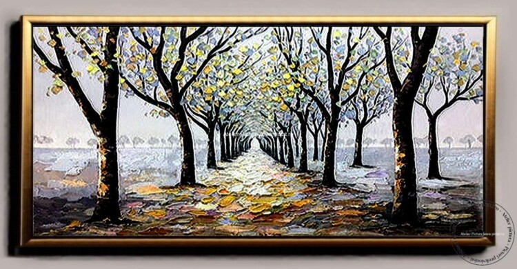 Peisaj cu padure peisaj natura Pictura abstracta Ulei Tablouri de colectie