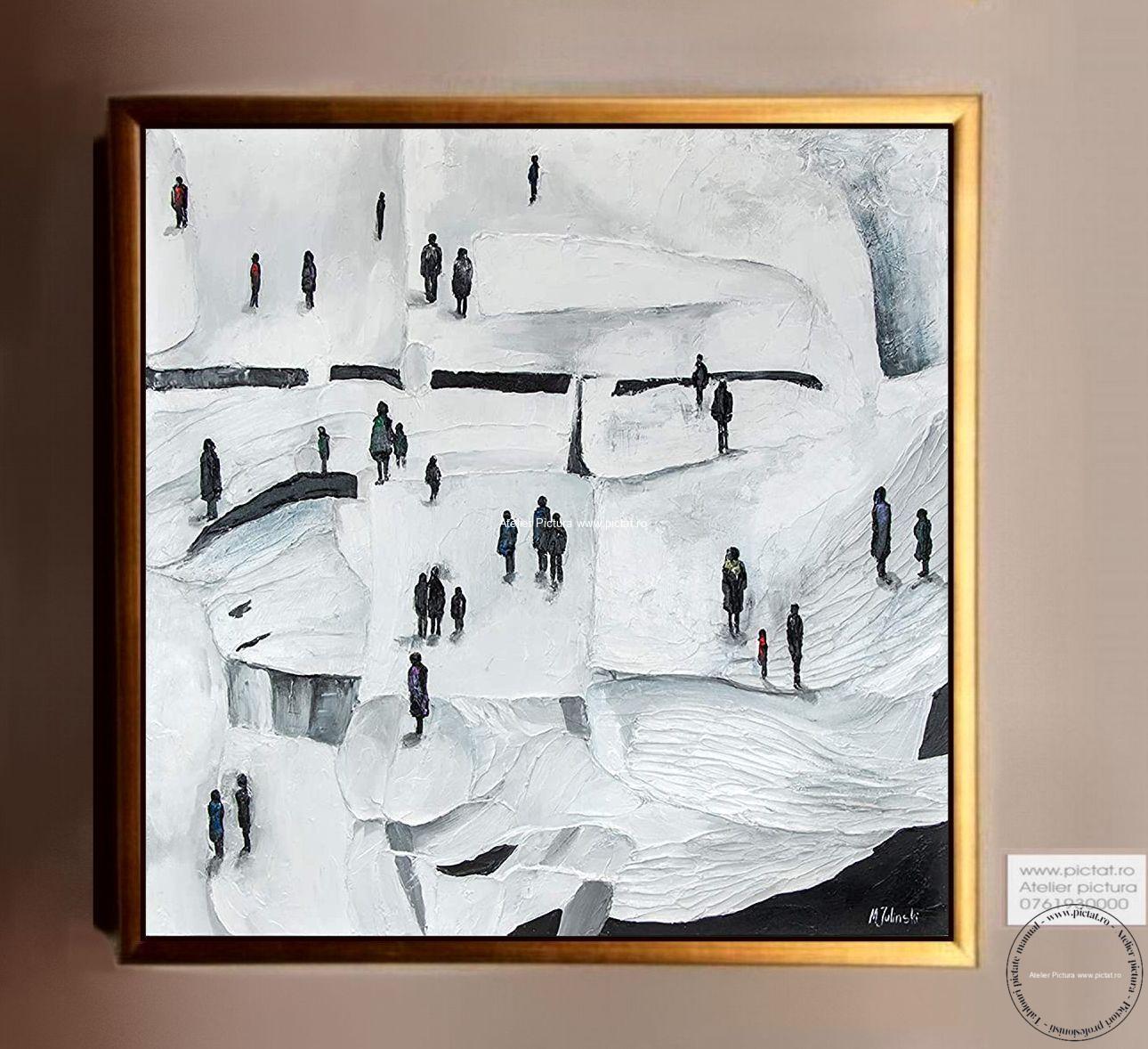 Tablou pictat manual Pictura abstract moderna, Tablou in cutit, Oameni