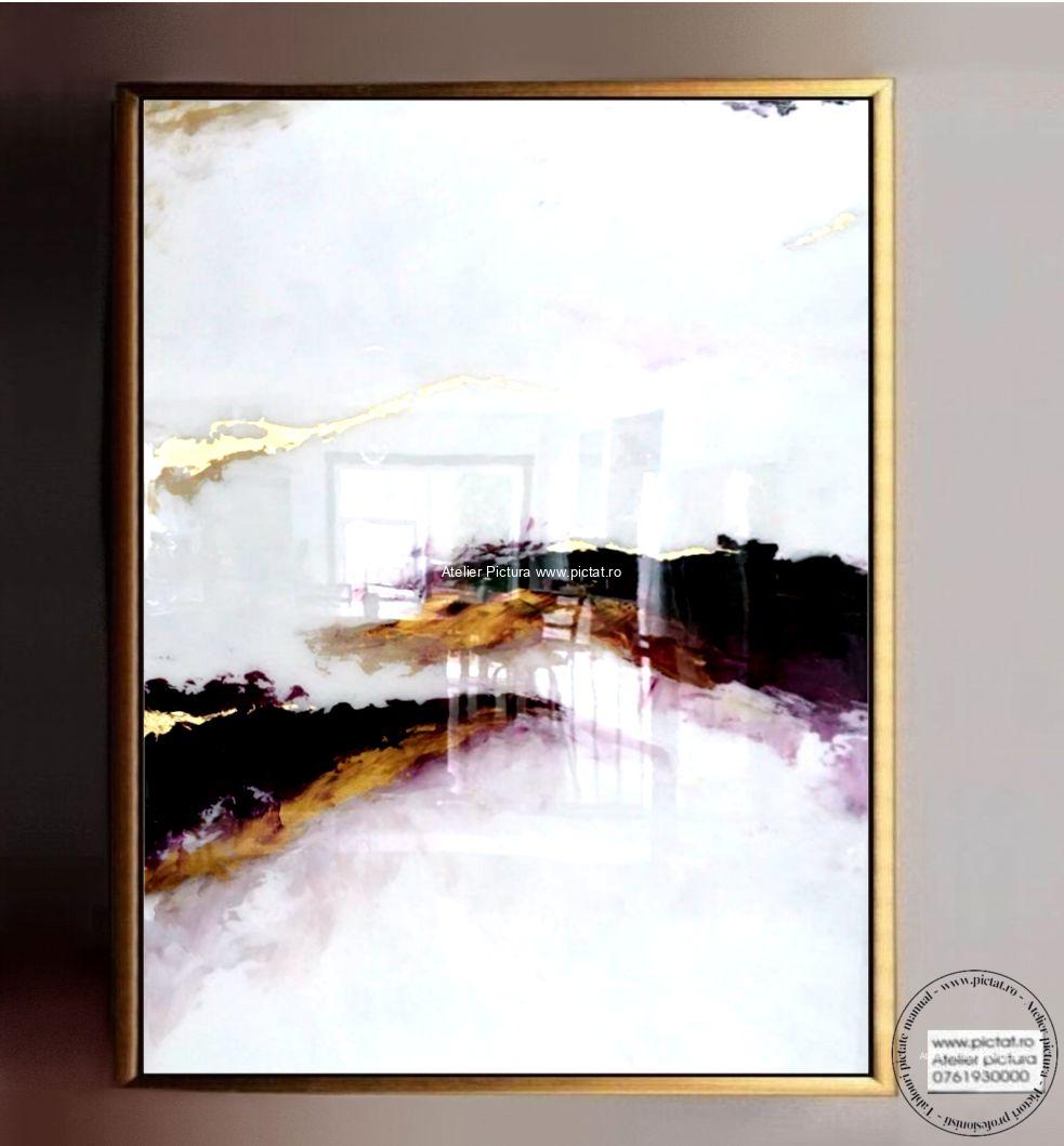 Pictura abstracta Decor Marmura mov cu filon de aur, rasina epoxidica
