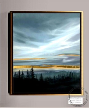 Tablou pictat manual Pictura Tablou cu peisaj abstract Apus de soare