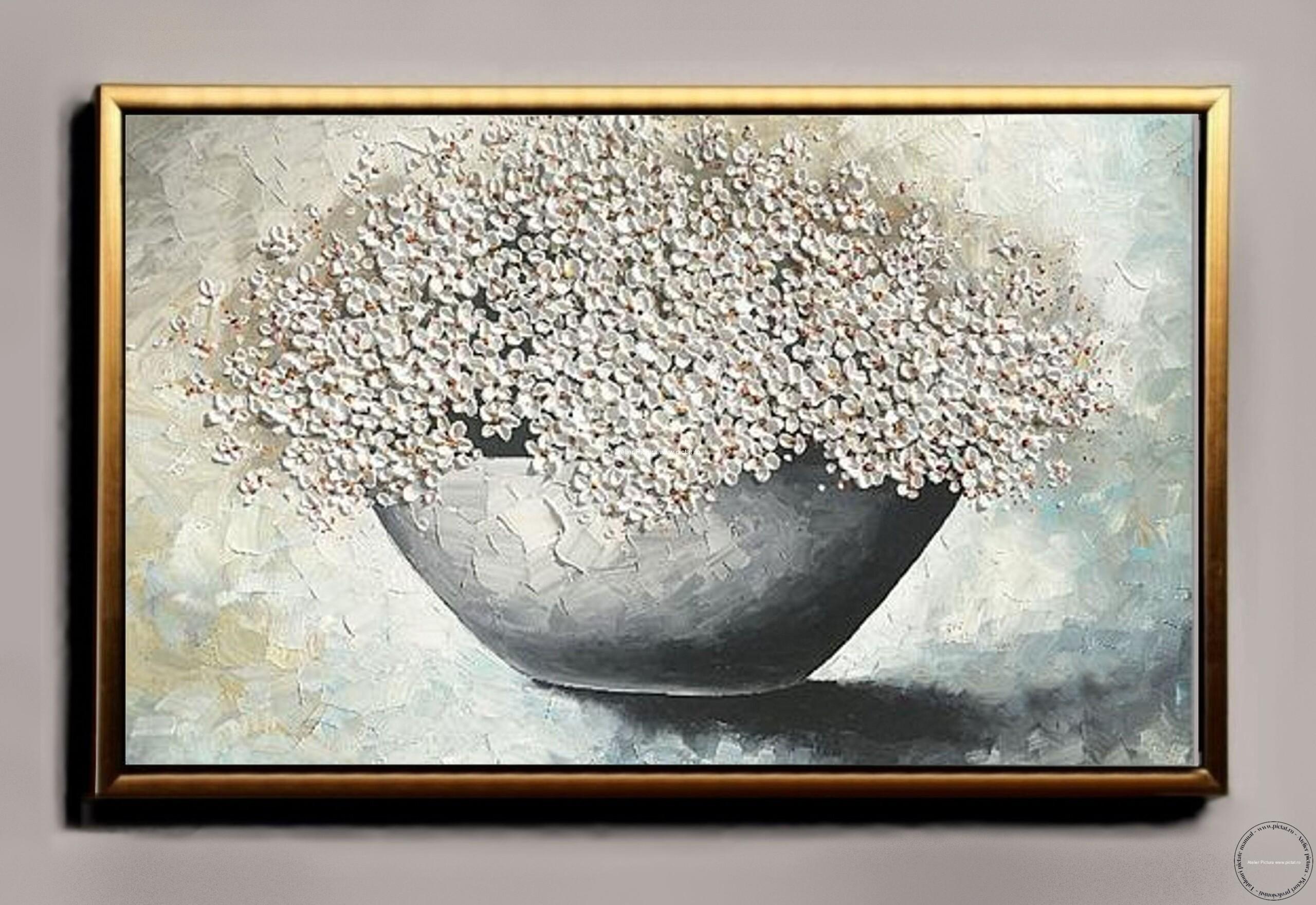 Tablouri pictate manual, Pictura cu flori Tablou abstract pictat tehnica impasto