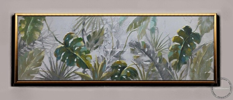 Tablouri pictate manual, Tablou abstract modern cu frunze tropicale