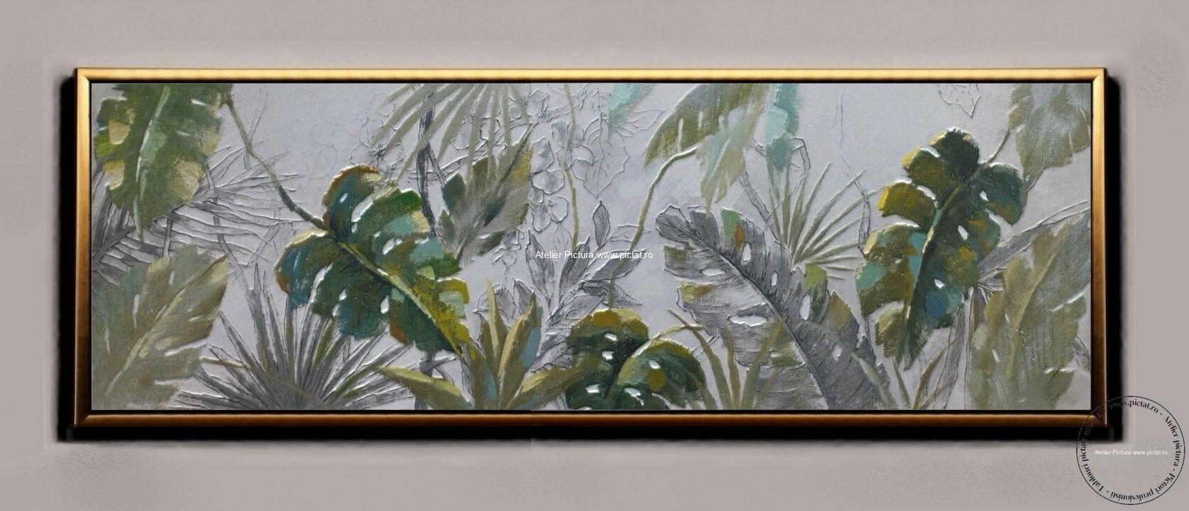 Tablouri pictate manual, Tablou abstract modern cu frunze tropicale
