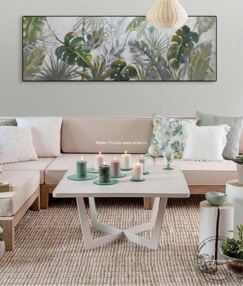 Tablouri pictate manual, Tablou abstract modern cu frunze tropicale