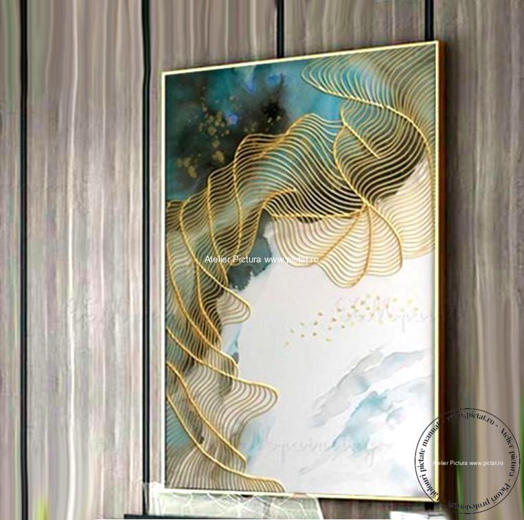 Tablouri pictate manual Tablou abstract 3D, tablou reliefat, Tablou turcoaz, Cadouri de lux, Cadouri unice, Cadouri originale, Cadouri inedite - imagine 4