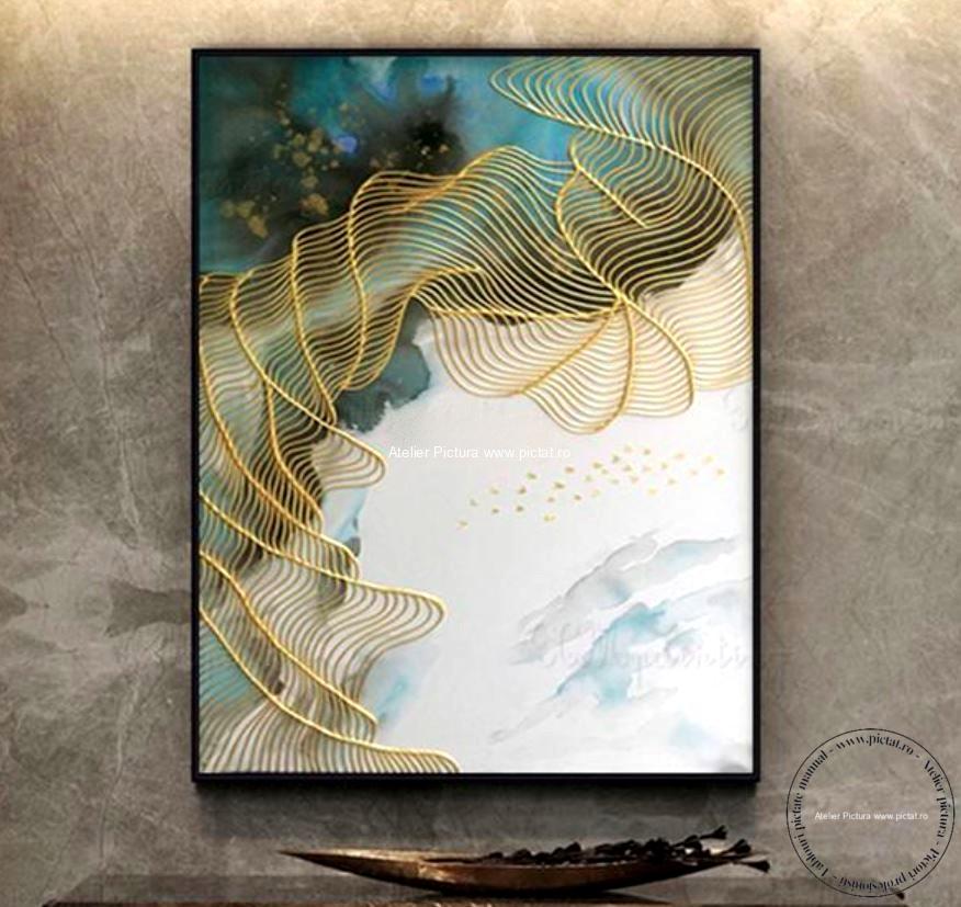 Tablouri pictate manual Tablou abstract 3D, tablou reliefat, Tablou turcoaz, Cadouri de lux, Cadouri unice, Cadouri originale, Cadouri inedite - imagine 3