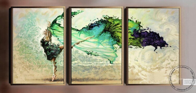 Set 3x Tablou abstract balerina, tablou verde, tablou set, tablou living