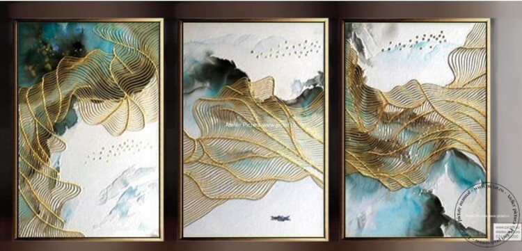 Tablouri pictate manual Set tablouri pictate, Tablou abstract filigram auriu, Tablou dimensiune mare, tablouri dimensiuni mari, tablouri living, tablouri moderne Set