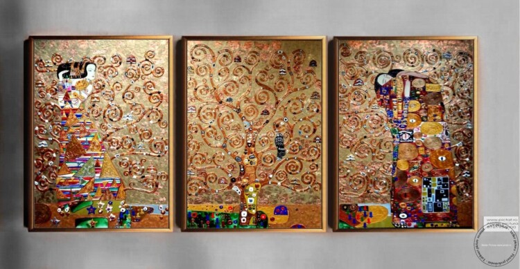 Tablouri pictate manual Klimt Set tablouri pictate, Tablou abstract pictat manual ulei pe panza Klimt, tablou dimensiune mare, tablouri living, tablouri moderne decorative