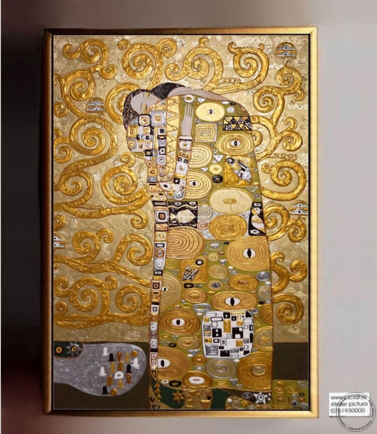 Tablou abstract indragostiti, Tablouri klimt, Tablou auriu, Tablouri living, tablouri sufragerie, tablouri birou, Tablou relief, Tablou 3D, Tablou auriu