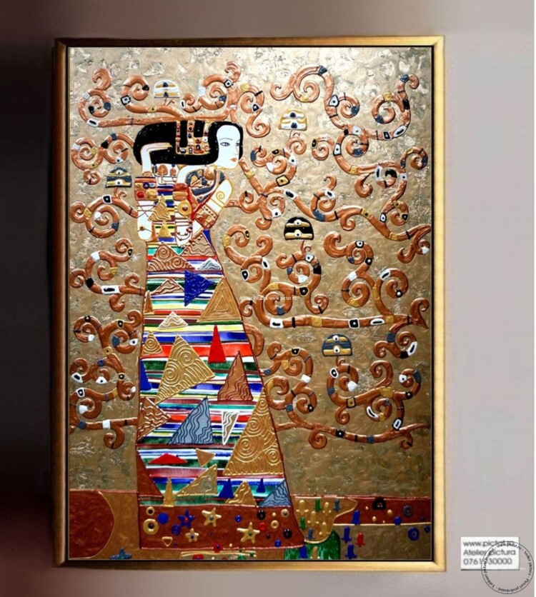 Tablouri pictate manual, Tablou Modelaj Lut, cutit reliefat Tablouri Klimt