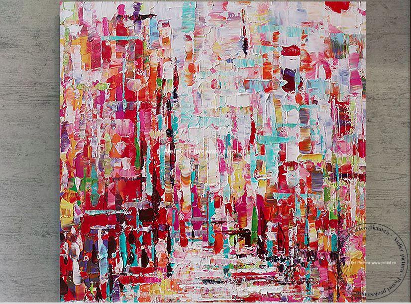 Tablouri pictate manual, Tablou abstract, tablou multicolor, tablou modern - imagine 3