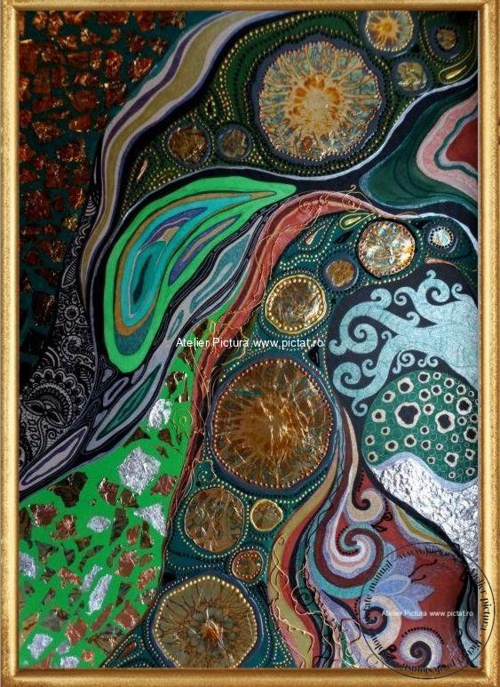 Tablouri pictate manual, Tablou abstract modern foita aur Gustav Klimt - imagine 2