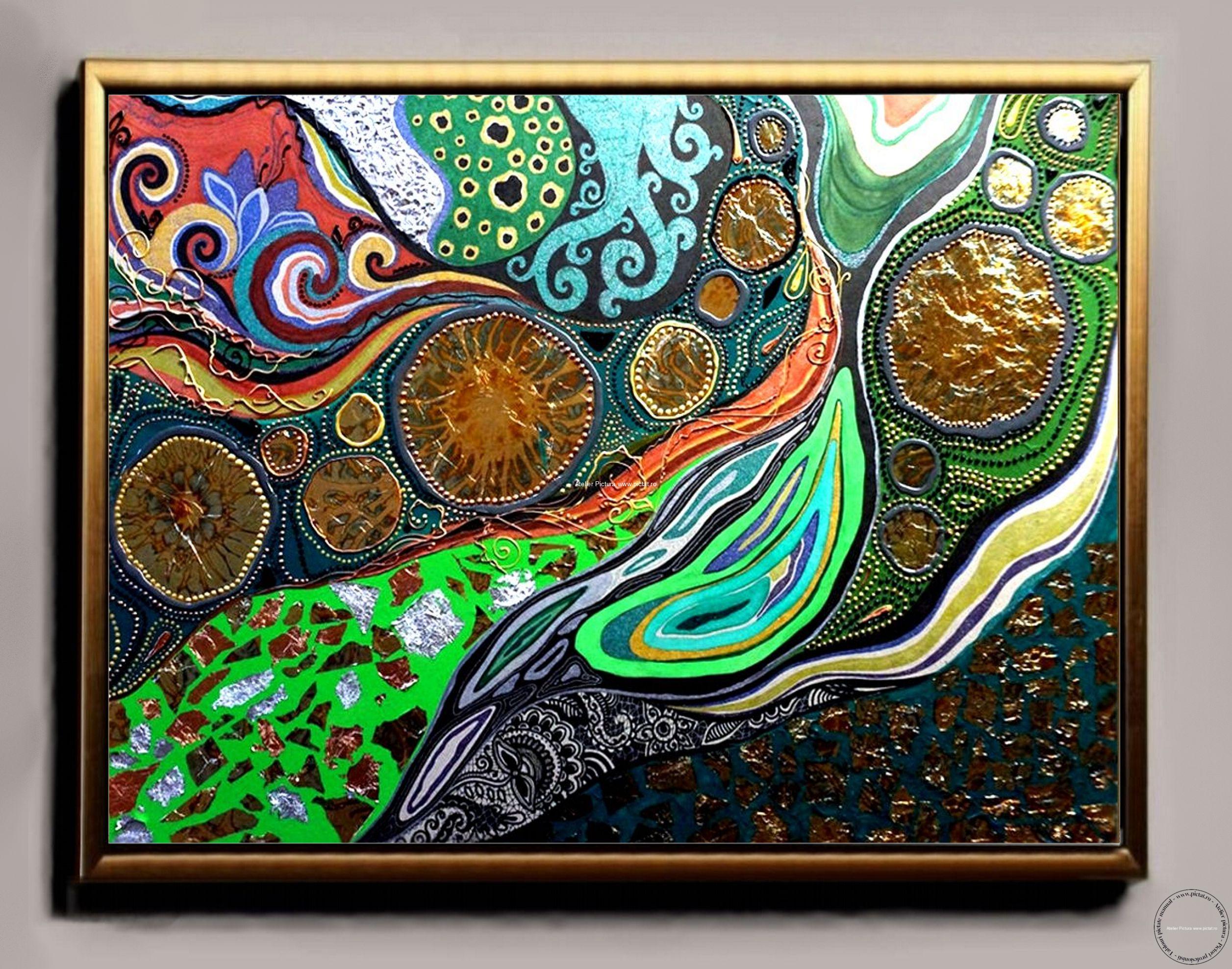 Tablou pictat manual Tablou Abstract foita aur Tablou Gustav Klimt Tablou birou, tablou dimensiune mare, tablou modern