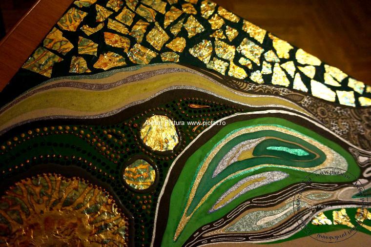 Tablouri pictate manual, Tablou abstract modern foita aur Gustav Klimt - imagine 3