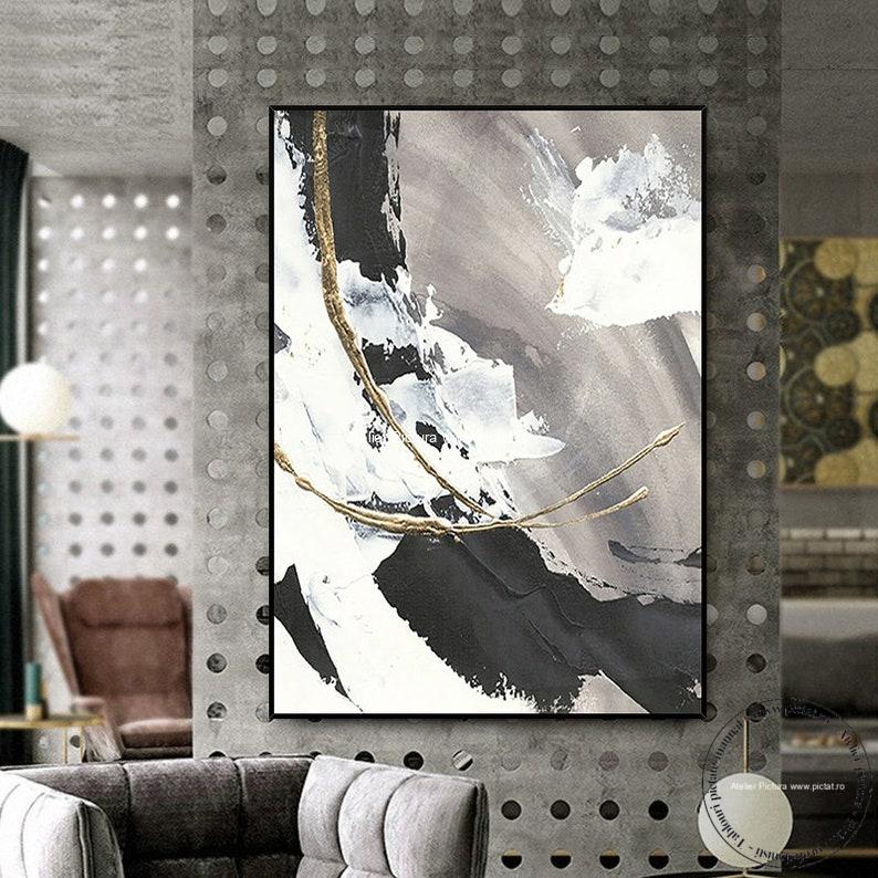 Tablouri pictate manual Picturi abstracte alb negru, tablouri alb negre, tablou dimensiuni mari, tablou dimensiune mare, Idei cadouri, tablou abstract modern 3D - imagine 4