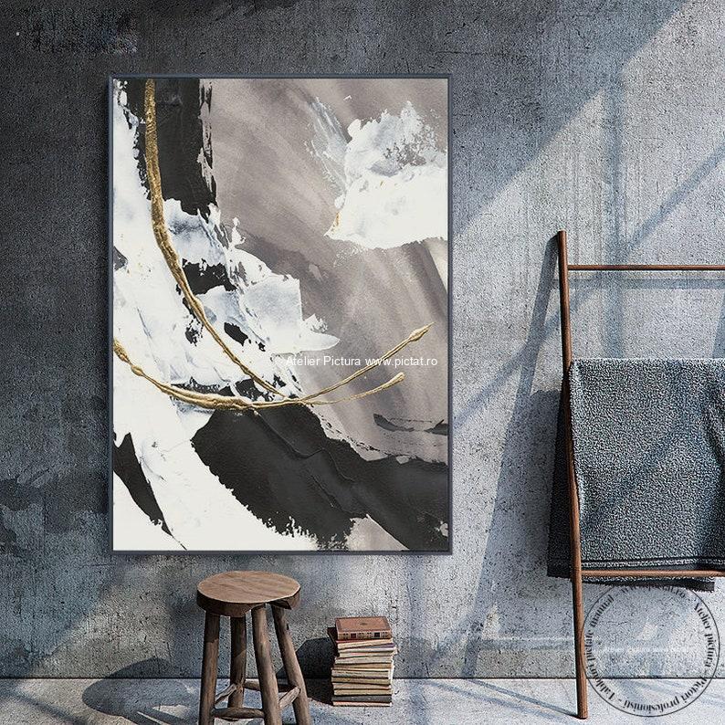 Tablouri pictate manual Picturi abstracte alb negru, tablouri alb negre, tablou dimensiuni mari, tablou dimensiune mare, Idei cadouri, tablou abstract modern 3D - imagine 5