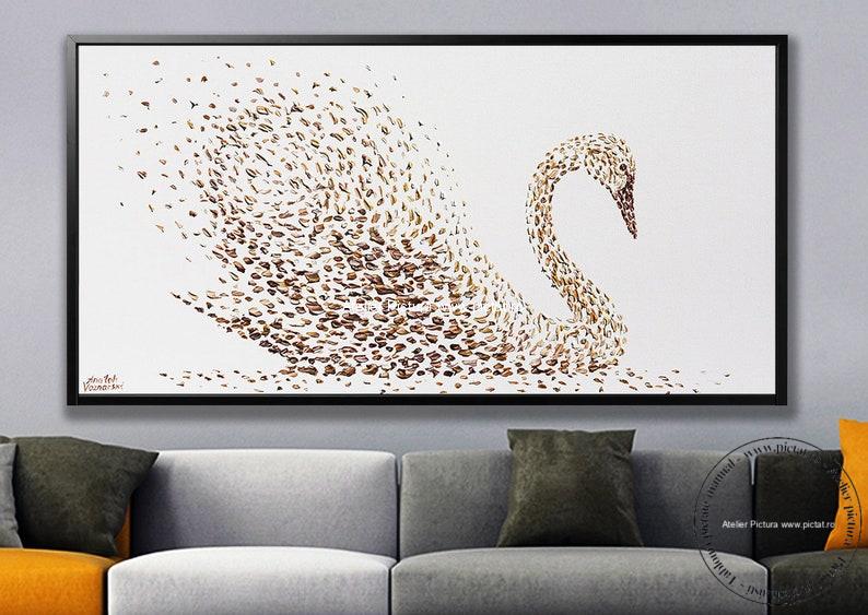 Tablouri pictate manual, Tablou abstract modern, Lebada, Pictura in cutit