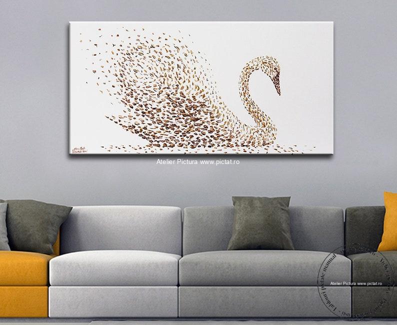 Tablouri pictate manual, Tablou abstract modern, Lebada, Pictura in cutit