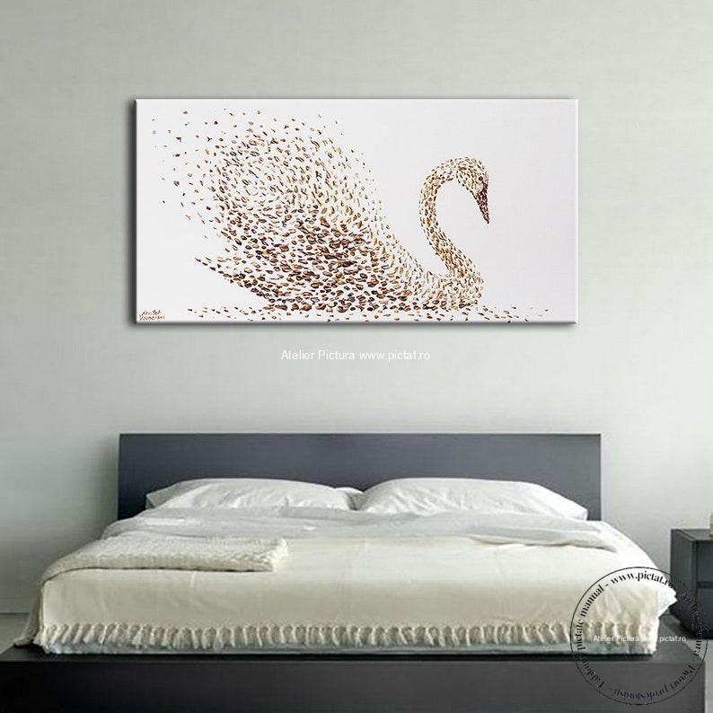 Tablouri pictate manual, Tablou abstract modern, Lebada, Pictura in cutit