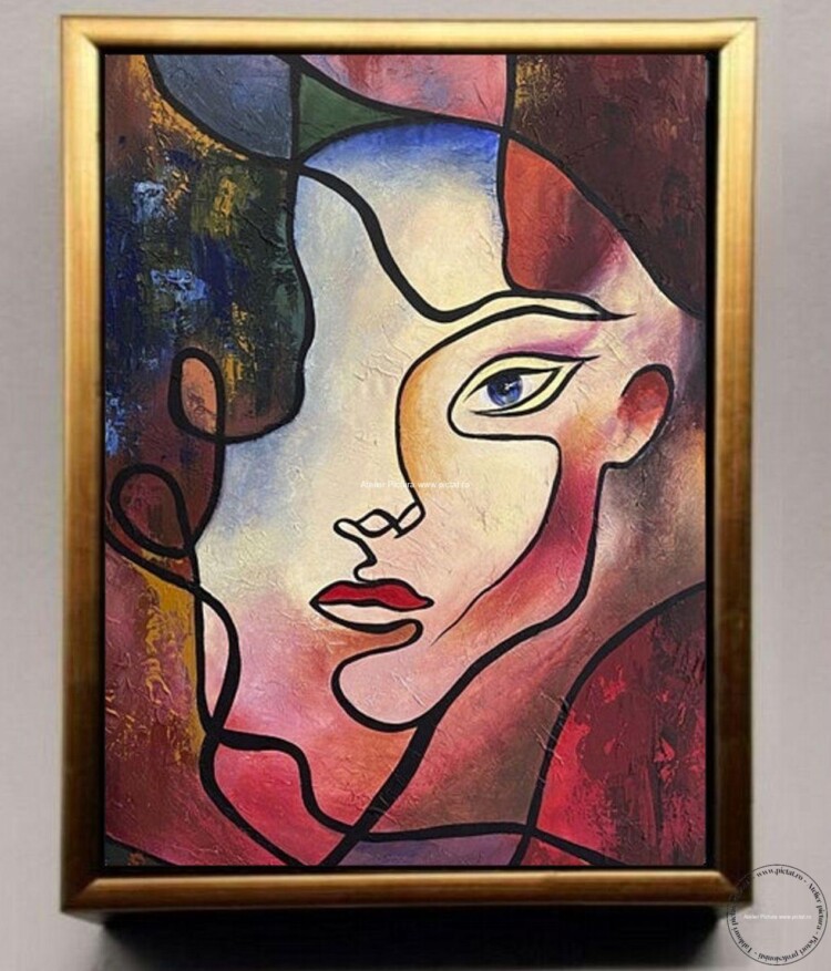 Tablouri pictate manual, Tablou abstract Tablou femei Tablou in relief multicolor