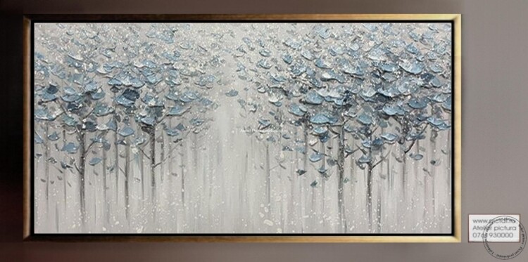 Tablou abstract modern, Padure de arbori infloriti, Pictura in cutit
