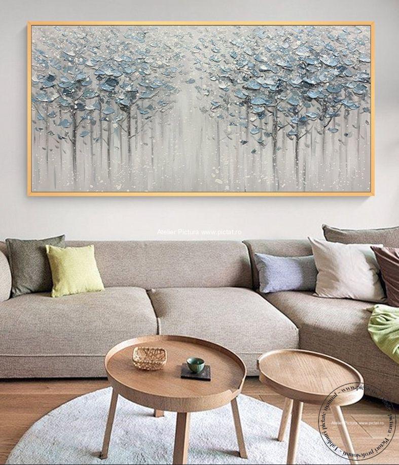 Tablou abstract modern, Padure de arbori infloriti, Pictura in cutit