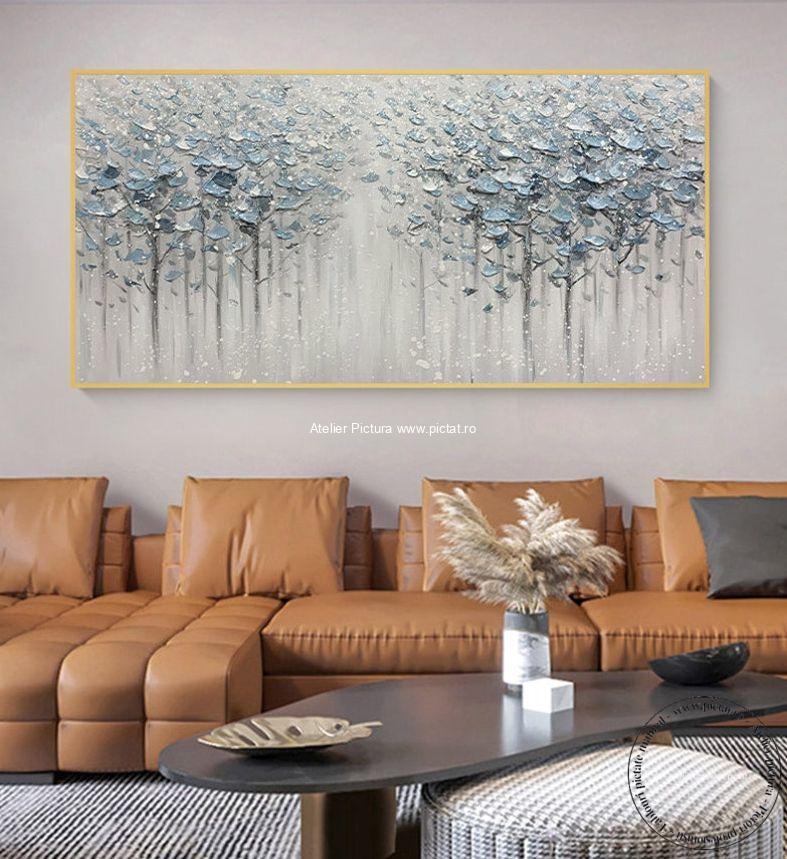 Tablou abstract modern, Padure de arbori infloriti, Pictura in cutit