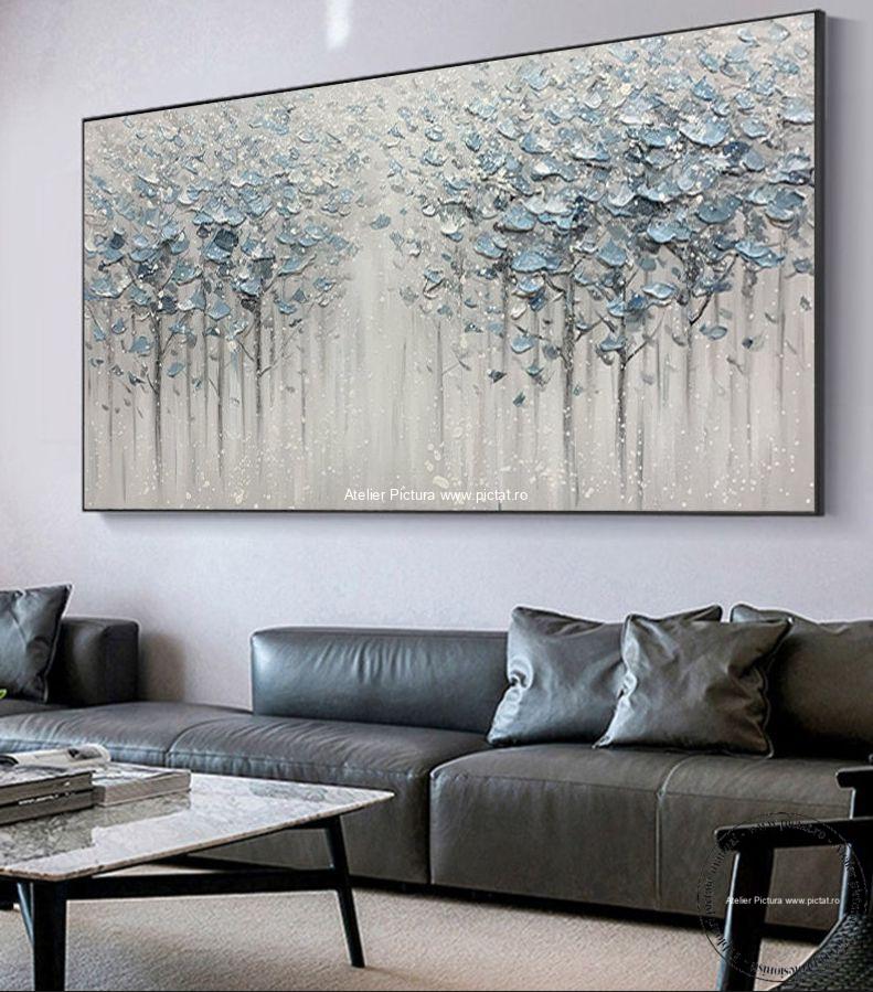 Tablou abstract modern, Padure de arbori infloriti, Pictura in cutit