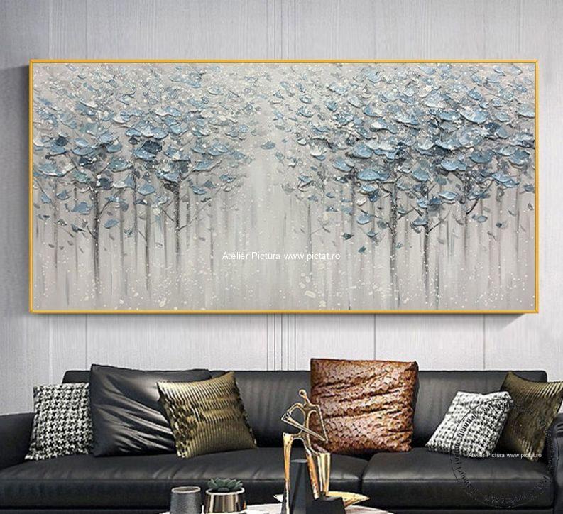Tablouri pictate manual, Tablou abstract modern, Padure de arbori infloriti - imagine 6
