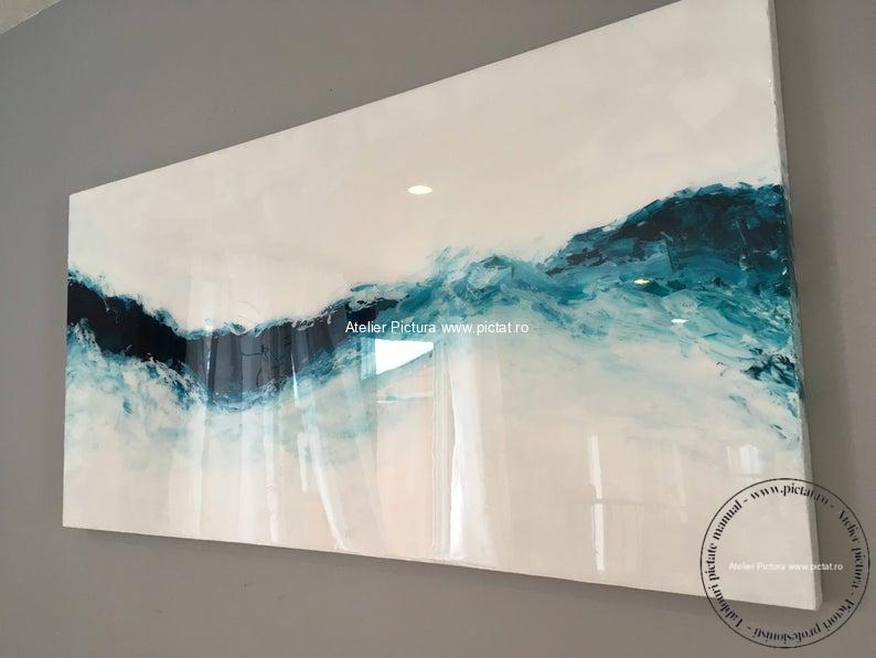Tablou pictat manual Tablou abstract modern, Unde, Tablou epoxidica