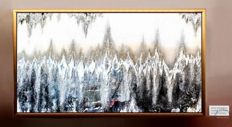 Tablou pictat manual Tablou abstract modern cu foita de argint. Glaciar