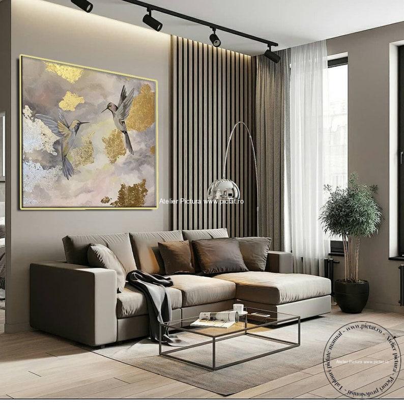 Tablou abstract peisaj natura cu pasari exotice