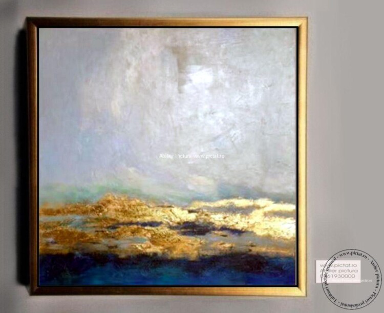 Tablou abstract rasarit de soare printre nori Pictura ulei pe panza