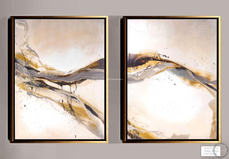 Set tablouri pictate, Tablou abstract pictat, tablouri living, tablouri moderne, tablouri decorative, tablouri dormitor, Set tablouri living