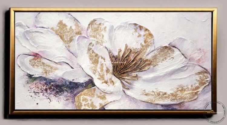 Tablouri pictate manual, Tablou abstract in cutit cu flori, reliefat efect 3D