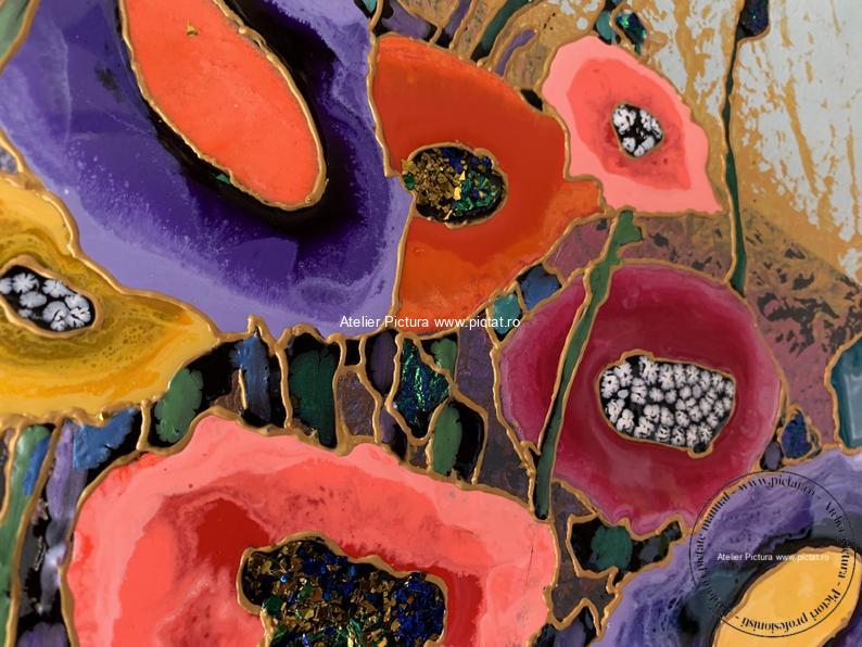 Tablouri pictate manual, Tablou abstract cu flori multicolorate Tablou in relief - imagine 8