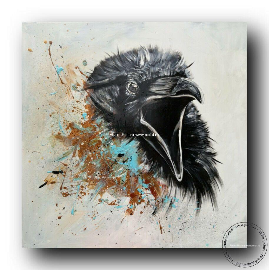 Tablouri pictate manual, Tablou cu pasari, Tablou alb negru, Tablou decorativ